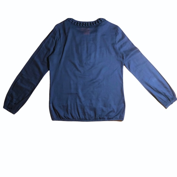 TORY BURCH Navy Embellished Split Crew Neck Top Sz 6 - Picture 2 of 6